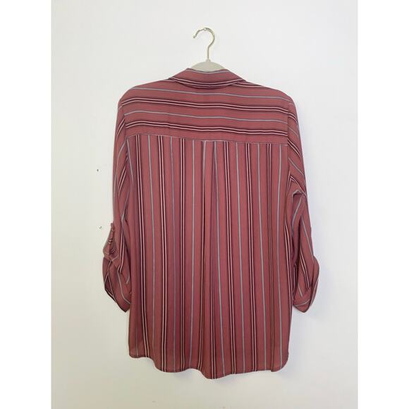 Womens Fall XL Button Front Striped Blouse Pink and Black Casual Workwear Flowy - Picture 8 of 9